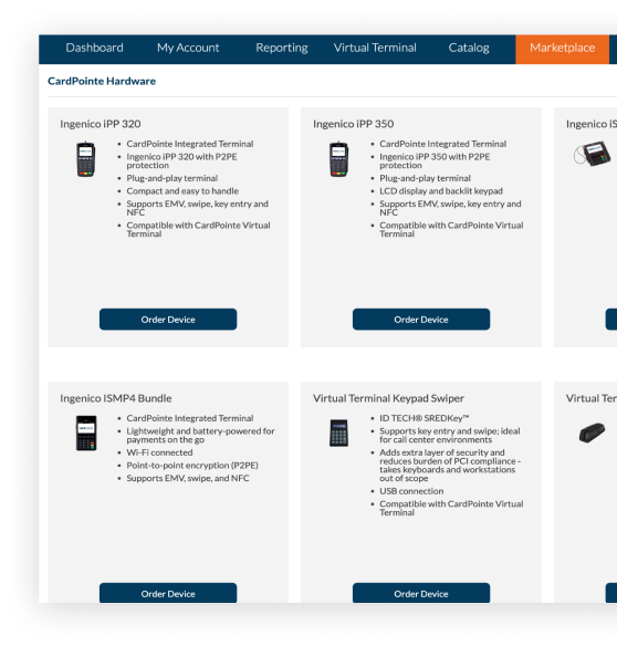 CardConnect integrations — CardPointe merchant portal showing connected software and payment integrations
