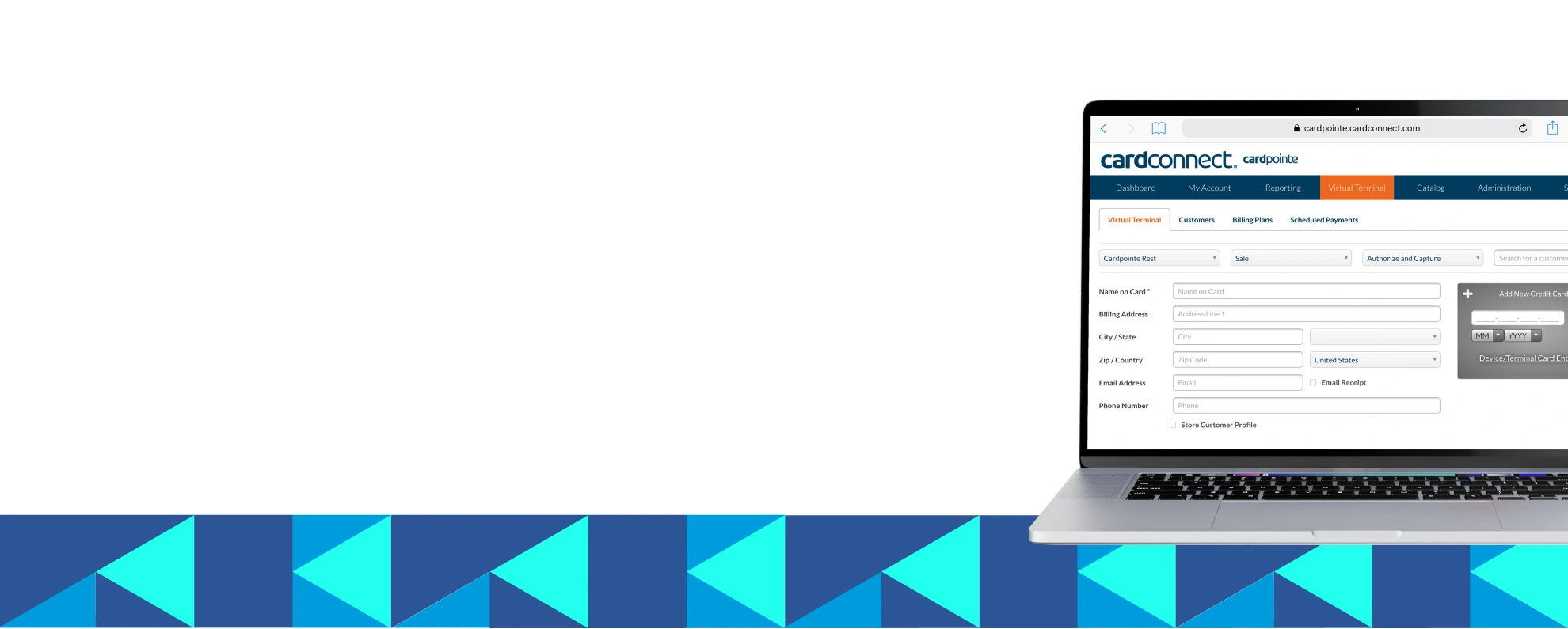 CardPointe login portal on laptop — CardConnect merchant management and virtual terminal access